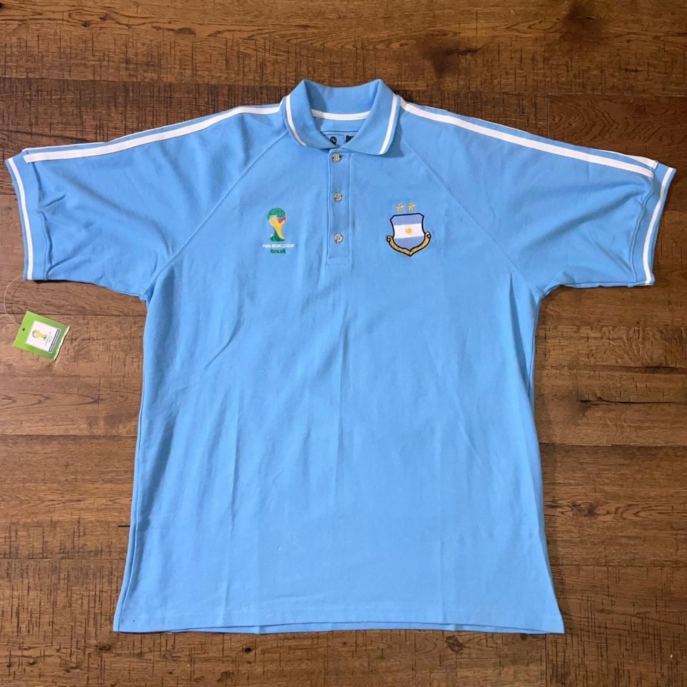 FIFA Polo Shirt Mens XXXL Blue Preppy 2014 World Cup Argentina Soccer